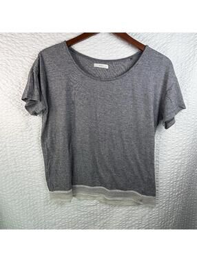 Reserved T Shirt Boxy Black White Pin Stripe Lace Trim Large Oversized Casual